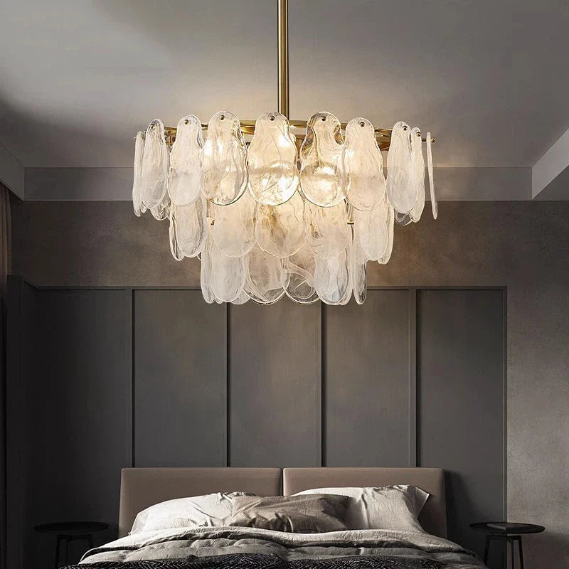 Afralia™ Golden French Modern Glass Chandelier Light, LED Indoor Decorative Lighting Fixture