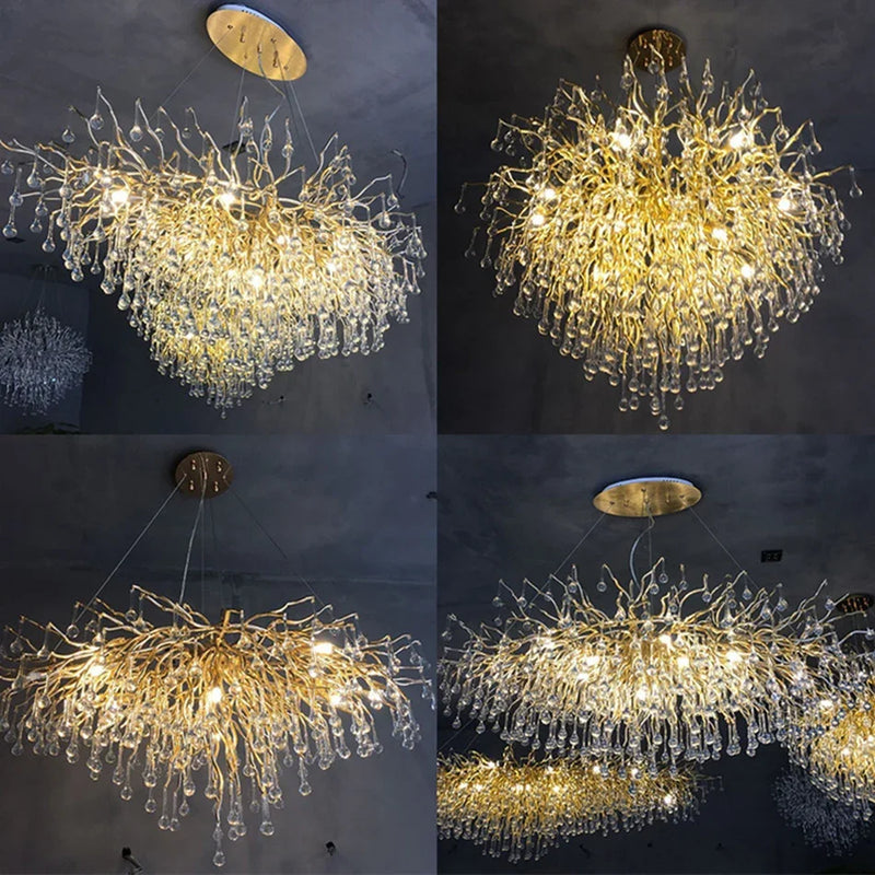 Afralia™ Golden Branch Crystal Chandelier for Modern Luxury Living Room & Hotel Lobby Decor