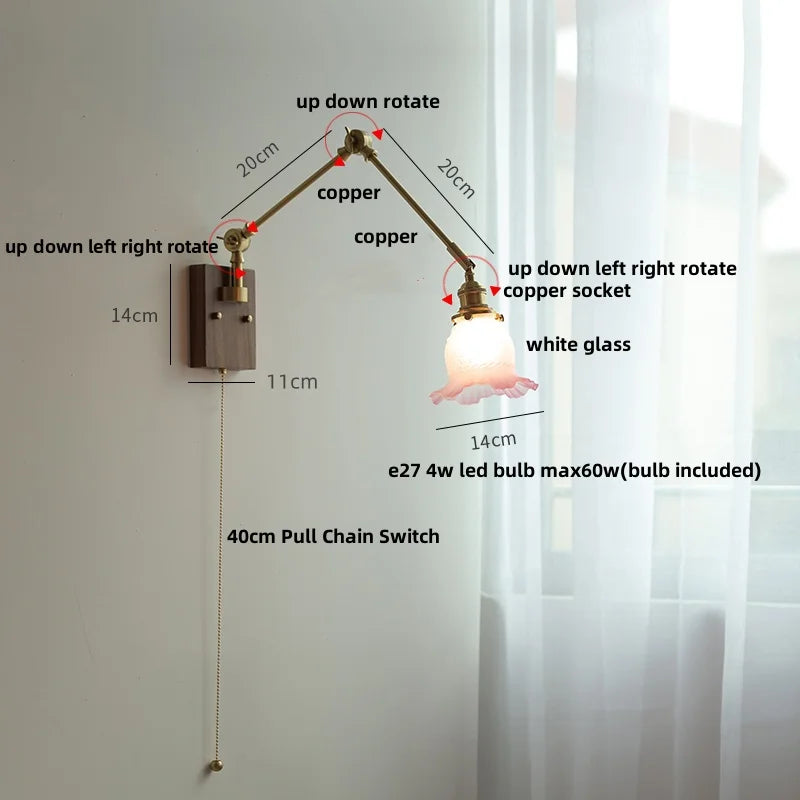 Afralia™ Pink Glass Wall Sconce with Rotatable Arms - LED Stair Light Fixtures