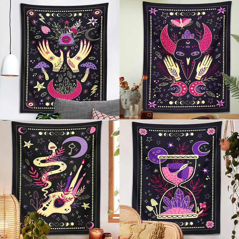 Afralia™ Tarot Mushroom Tapestry: Witch Hand Snake Moon Phase Botanical Moon Phase Mystery