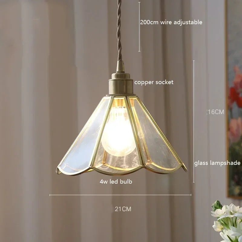 Afralia™ Colorful Glass Copper LED Pendant Light for Kitchen Bedroom Living Room Loft
