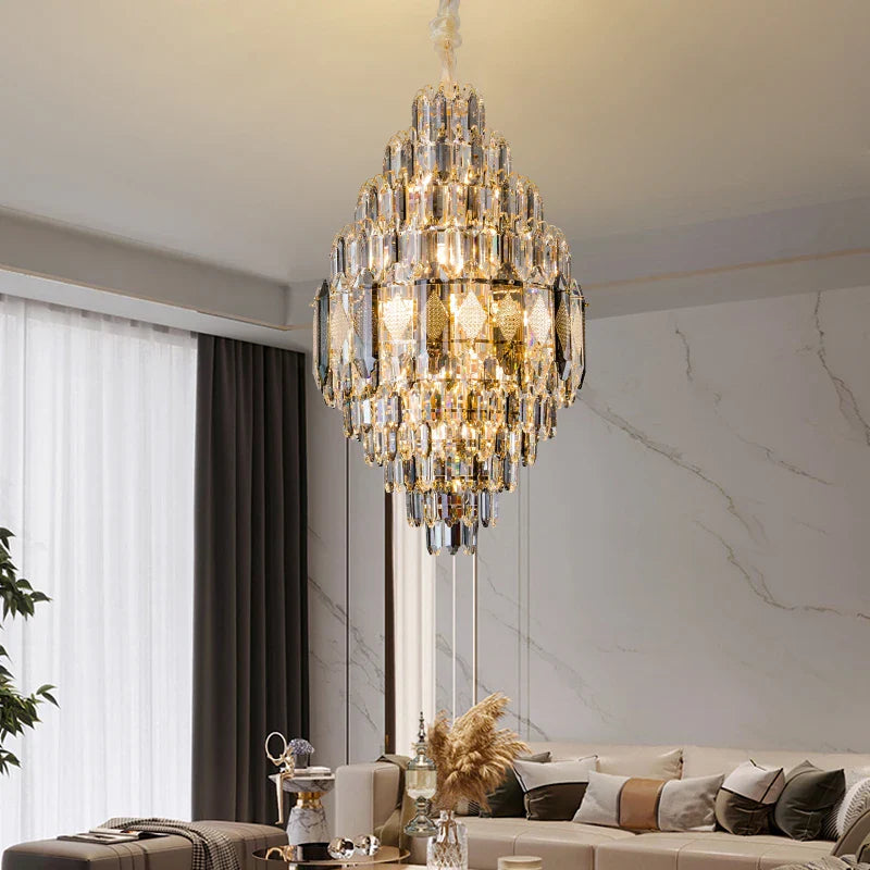 Afralia™ Luxury Crystal Chandelier for Villa Living Room with Elegant Hollow Design