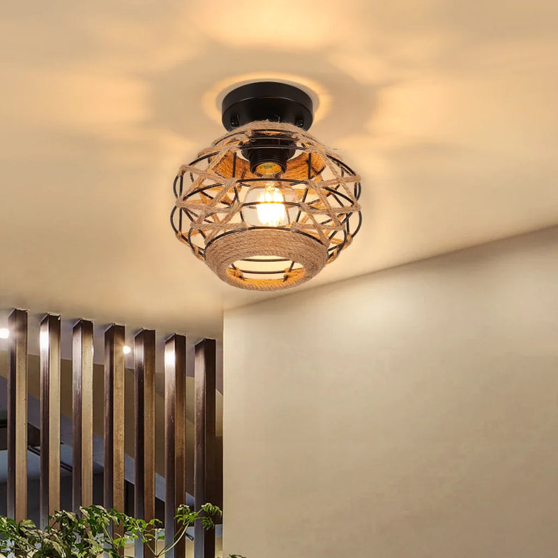 Afralia™ Rattan Ceiling Chandelier Rustic Retro Flush Mount Light Fixtures