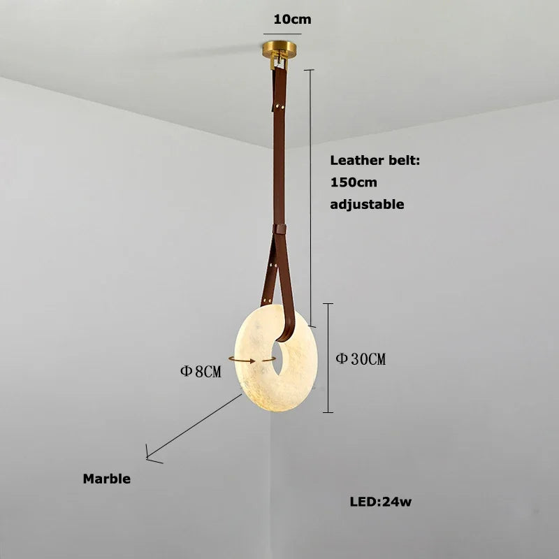 Afralia™ Modern Brown Leather Round Ring Lucite Pendant Light