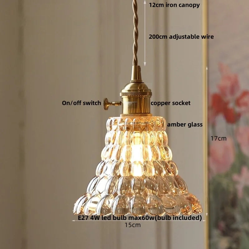 Afralia™ Flower Glass Pendant Light Fixture LED Vintage Creative for Home Bedroom Reading