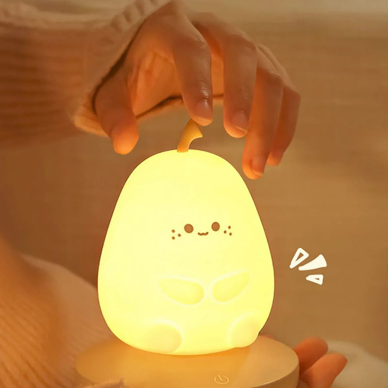 Afralia™ Pear Rabbit Silicone Night Light: Touch Sensor Dimmable Rechargeable Lamp for Kids and Baby Bedroom