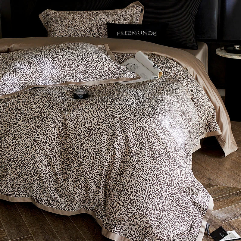 Afralia™ Leopard Luxury Bedding Set: Silky Soft Lyocell Cotton Duvet Cover, Sheet Set, Pillowcases