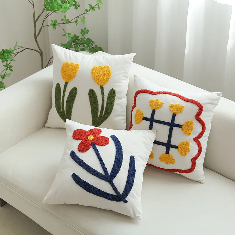 Afralia™ Floral Embroidery Corduroy Pillow Cover 45x45cm for Home Decor