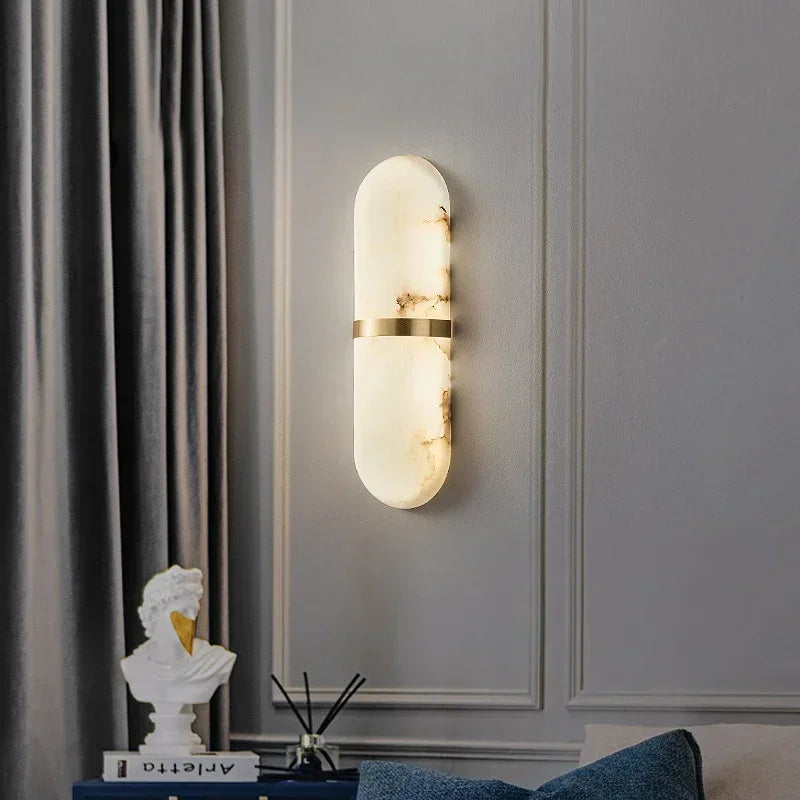 Afralia™ Semicylinder LED Wall Light 12W Imitation Marble Decor Sconce for Home Décor