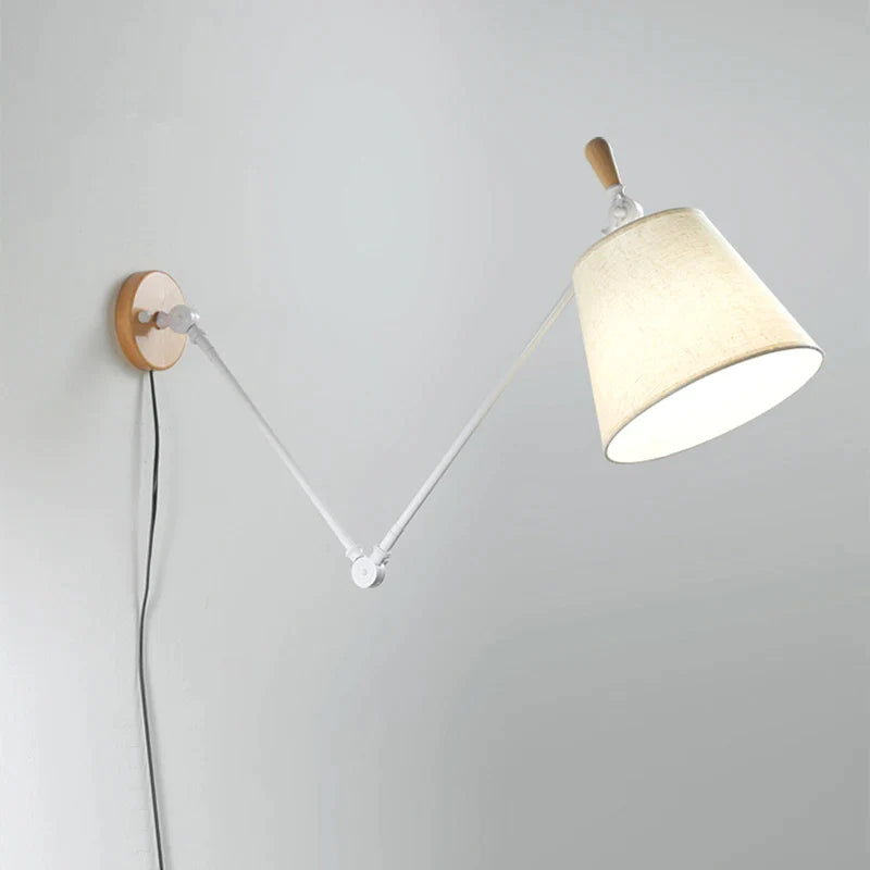 Afralia™ Shiftable Rocker Arm Wall Lamp with Fabric Lampshade for Bedside Study Reading