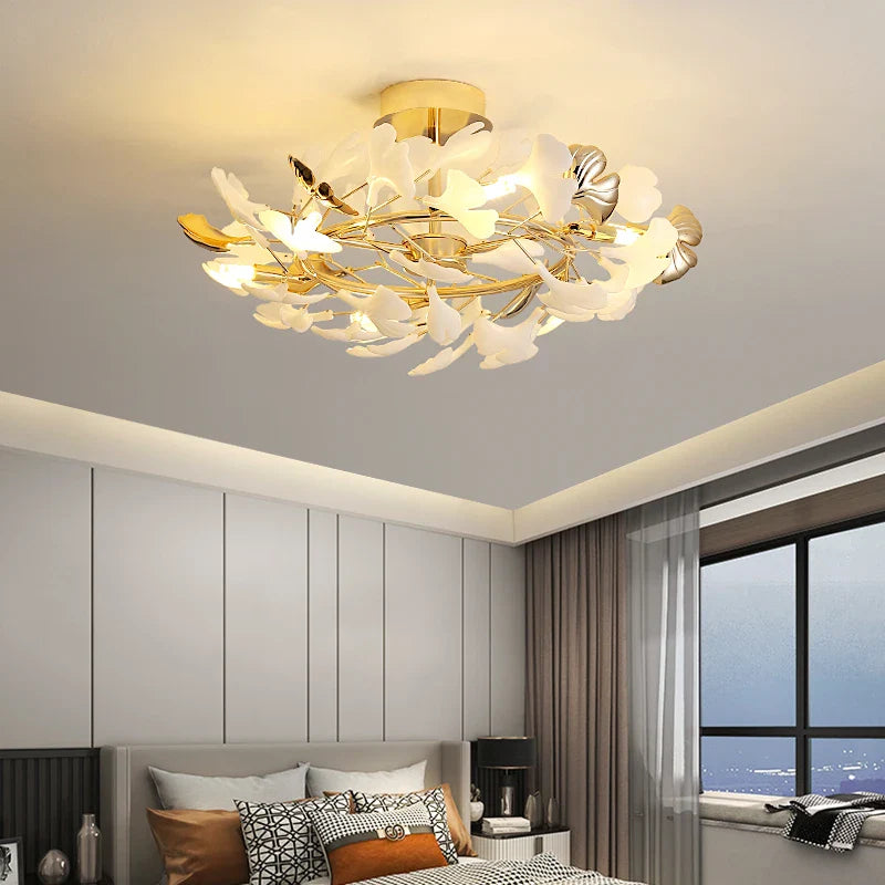 Afralia™ Ginkgo Leaf Bedroom Lamp: Post-modern Romantic Art Ceiling Light for Master Bedroom