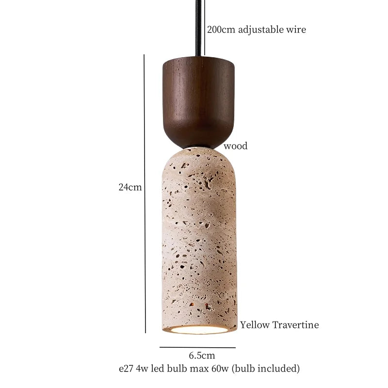 Afralia™ Yellow Travertine Cylinder Stone LED Pendant Lights for Interior Lighting