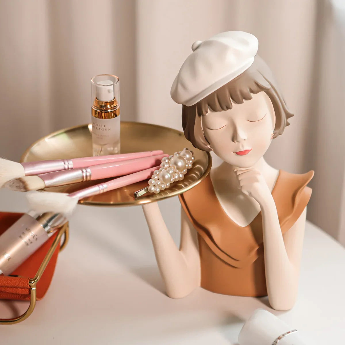 Afralia™ Balloon Girl Bust Vase and Tray Set - Modern Resin Sculptures for Living Room Decor