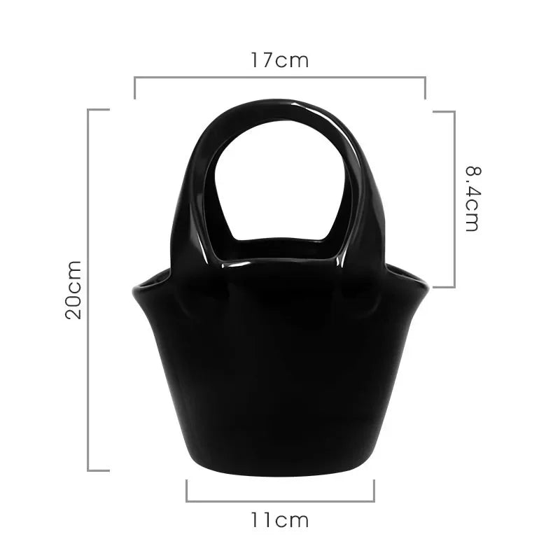 Afralia™ Handbag Ceramic Vase Desk Decoration Artificial Flower Floral Arrangement Aesthetic Decor