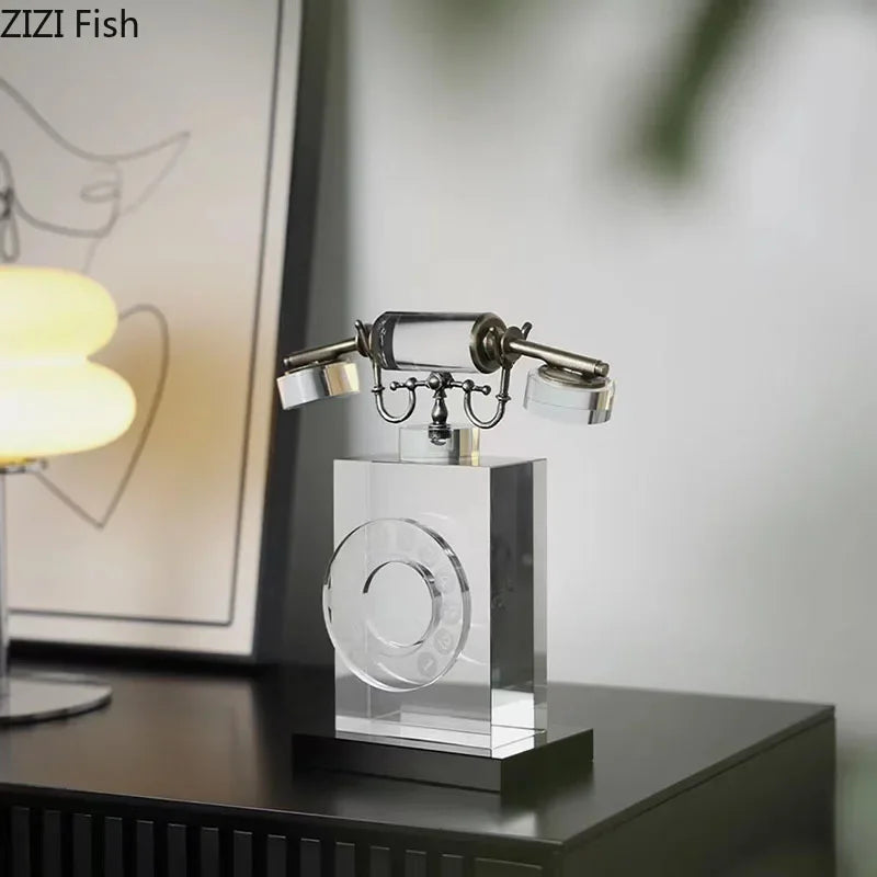 Afralia™ Crystal Telephone Sculpture Desk Decoration Retro Fixed Phone Room Decor Craft