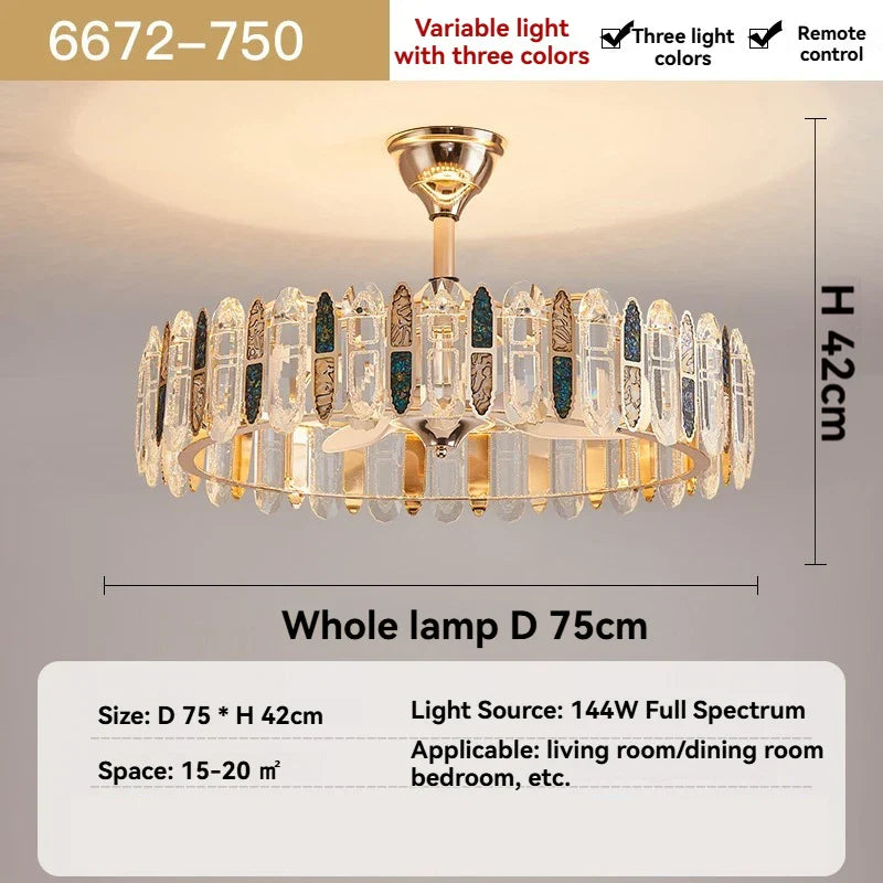 Afralia™ Crystal Invisible Fan Pendant Light, Silent Smart Home Lighting for Living Room