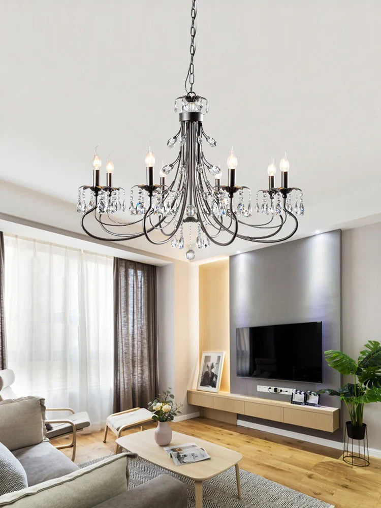 Afralia™ Crystal Chandelier: Modern Black E14 Candle Pendent Lamp for Living Room