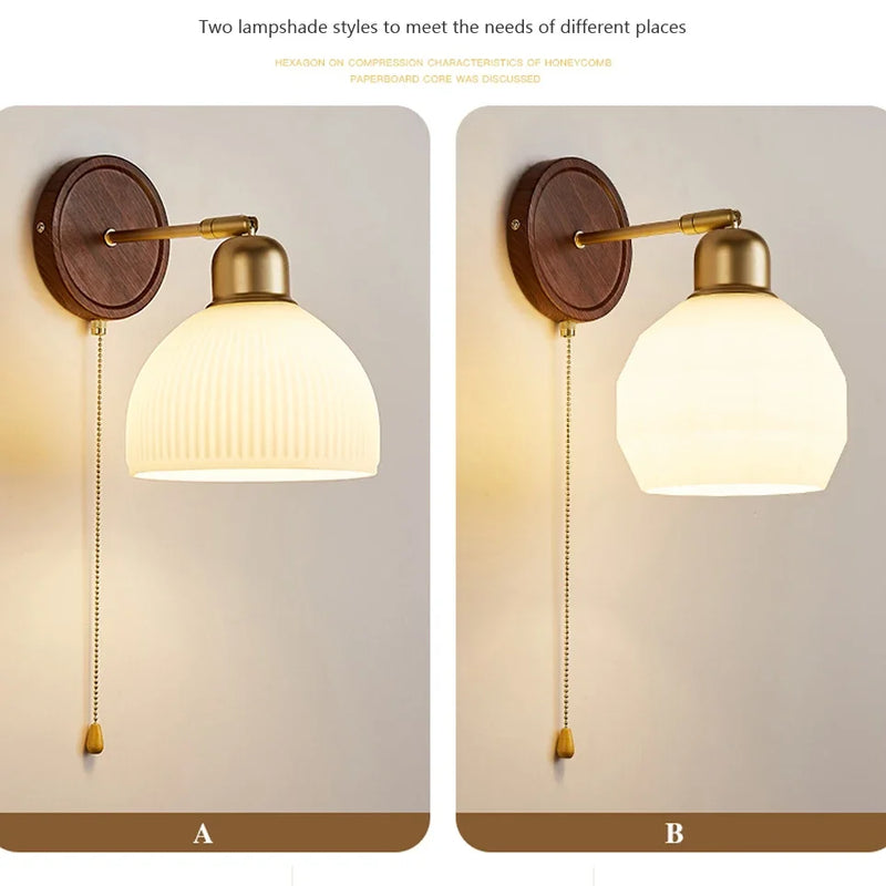 Afralia™ Nordic Glass Wall Lamp - Elegant Wooden Wall Light for Bedroom and Hallway