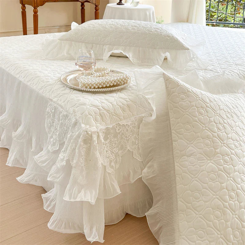 Afralia™ Lace Ruffles Quilted Cooling Bed Skirt Set
