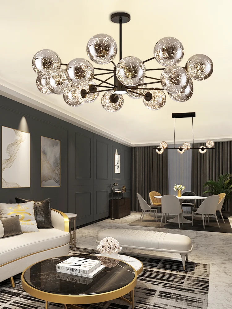 Afralia™ Glass Ball Branch Chandelier: Modern LED Crystal Ceiling Lighting for Living Room