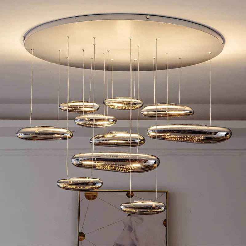 Afralia™ Luxury Chrome Ceiling Chandelier: Modern Living Room Villa Lustre LED Pendant Light