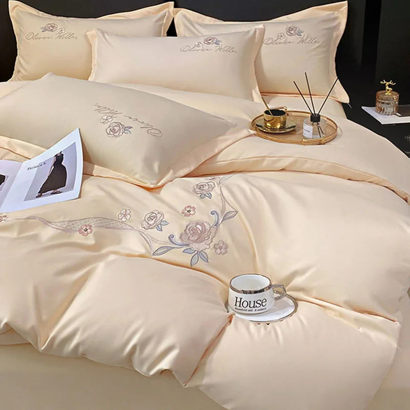 Afralia™ Luxe 100% Cotton Embroidered Bedding Set: Soft, Thick & Cozy Long Staple Comforter Kit