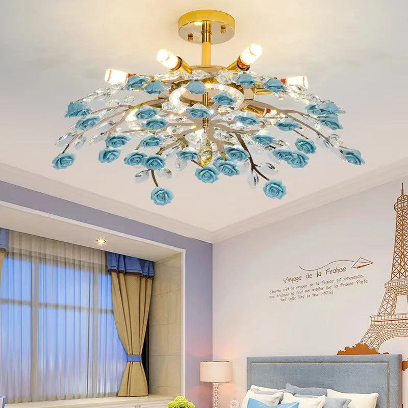 Afralia™ Ceramic Flower Crystal Ceiling Light - Modern Luxe LED Nordic Room Lamp