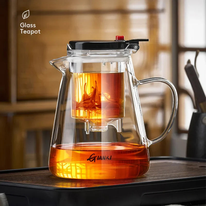 Afralia™ Glass Teapot with One-Button Filter, High-Temp Resistance, and Tea Separation Technology