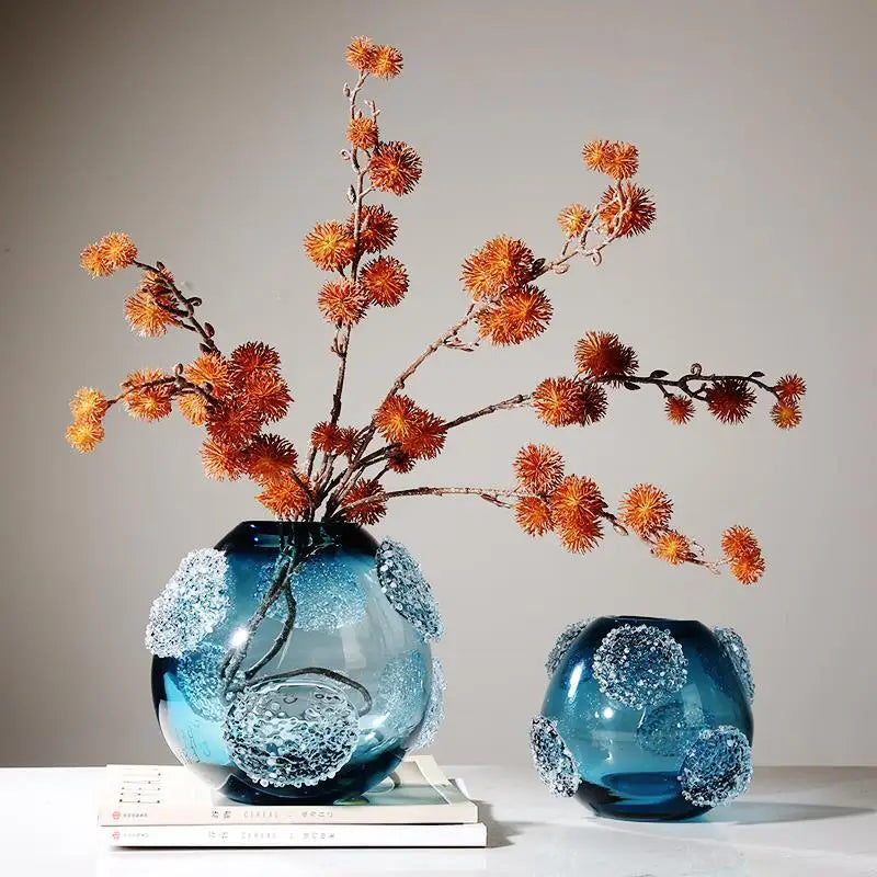 Blue Glass Vase with Medusa Embossed Design | Afralia™ Home Decor Vase