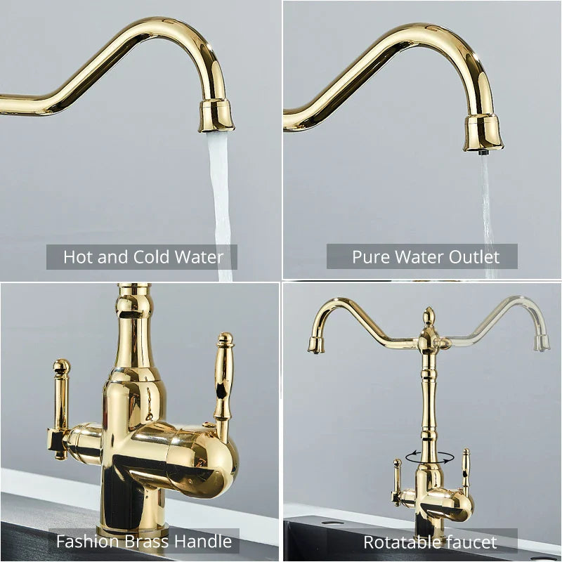Afralia™ Dual Spout Filter Faucet with 360° Rotation for Kitchen Water Purification