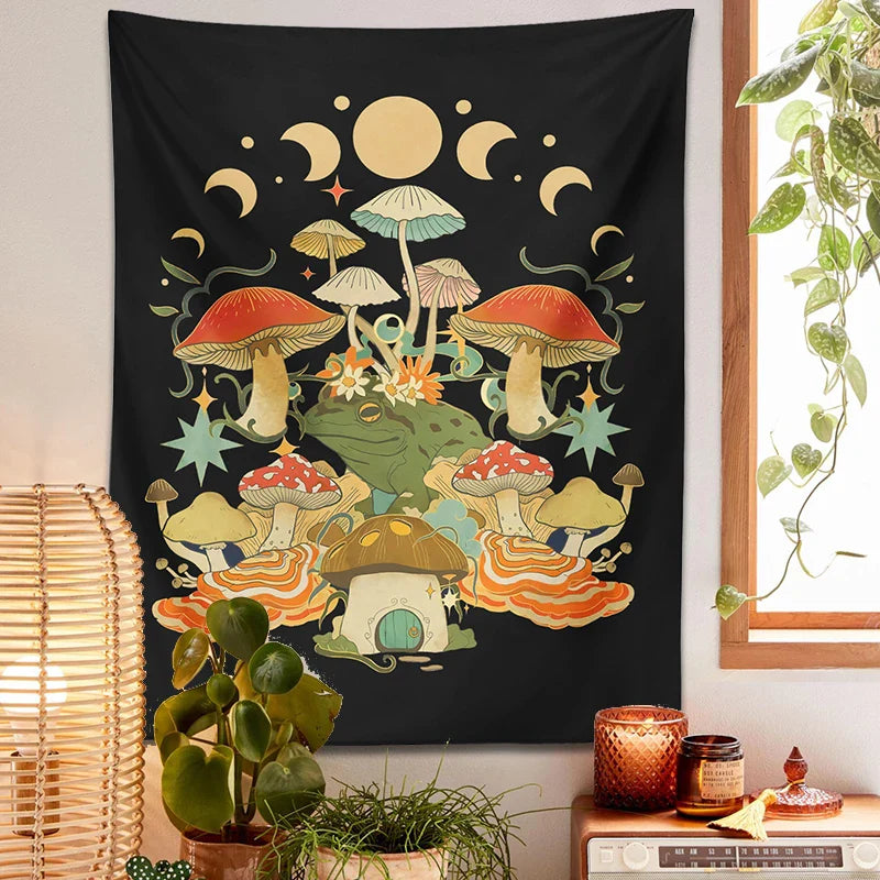 Mystic Moon Phase Tapestry Wall Hanging for Goblincore Aesthetic Bedroom by Afralia™