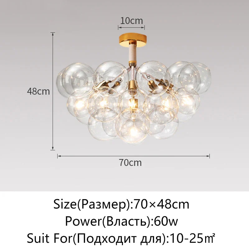 Nordic Glass Chandelier Ceiling Pendant Light by Afralia™. Luxe Home Decor Fixture for Living Room and Bedroom.