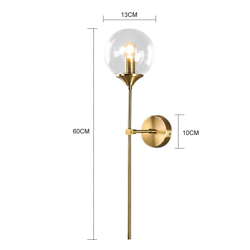 Afralia™ Modern Glass Wall Lamp Bedroom Reading Fixture Brass Lighting