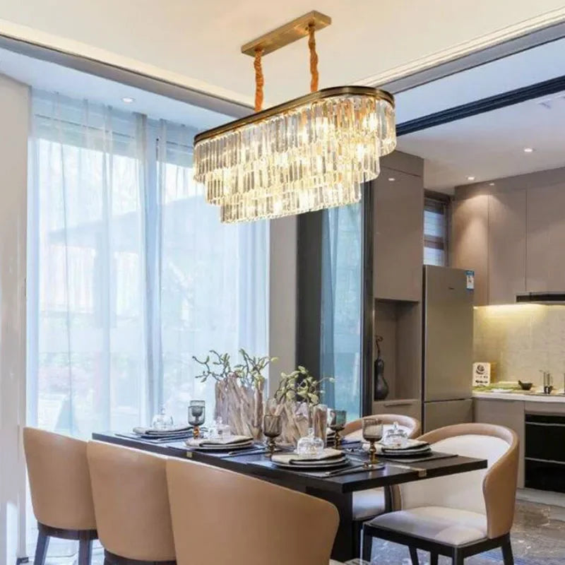 Afralia™ Oval Crystal Chandelier in Gold Finish for Dining Room, Bedroom, Living Room
