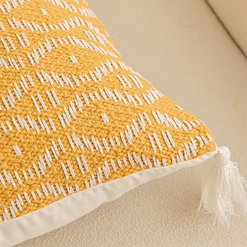 Afralia™ Geometric Tufted Cushion Cover with Crochet Tassels - Nordic Yellow Striped Pillow Cover