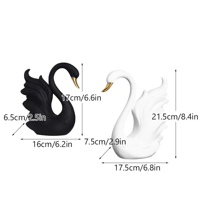 Afralia™ Swan Sculpture Set in Black & White Modern Decor Couple Statue Gift