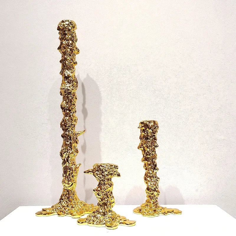 Afralia™ Golden Candlestick Holder Resin Plated Wedding Centerpiece