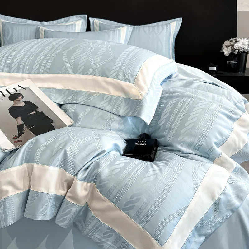 Afralia™ Solid Color Jacquard Washed Cotton Comforter Cover Set - Super Soft Bed Linens