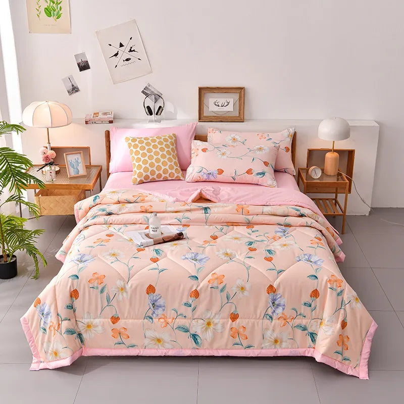 Afralia™ Multi Floral Patchwork Cooling Blanket: Skin-friendly Air-Conditioner Quilt with Washed Cotton