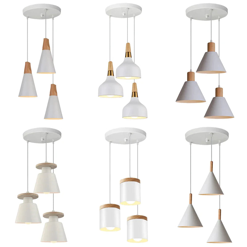 Afralia™ Wood Aluminum Pendant Lights 3-Heads White Chandelier