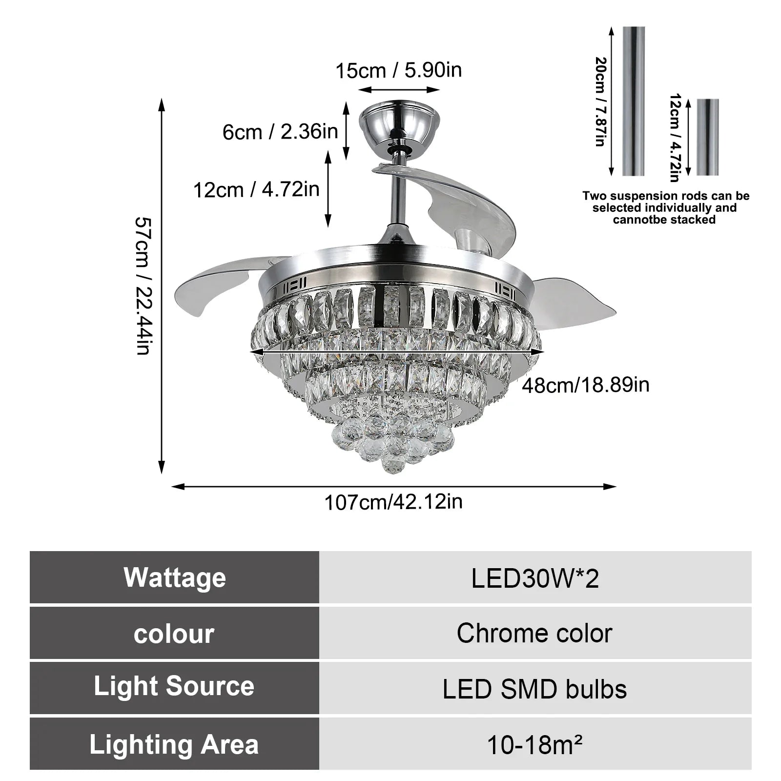 Afralia™ Crystal Ceiling Fan with LED Light and Remote Control