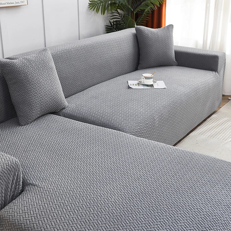 Afralia™ Jacquard Sofa Cover | Stretch Fleece Slipcover for Thick Couch | Solid Color