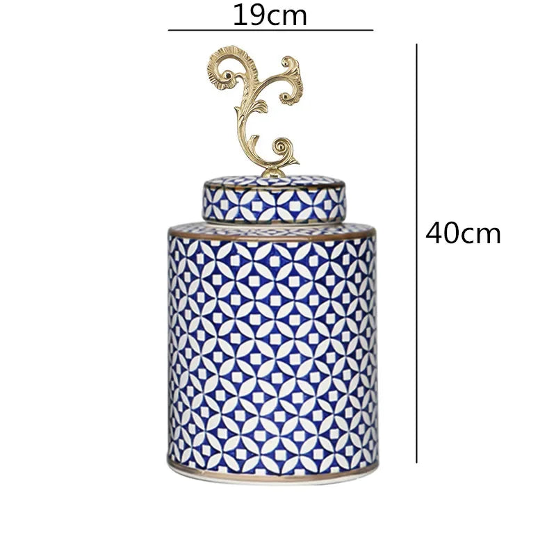 Afralia™ Blue & White Porcelain Covered Vase Jar: Retro Chinese Home Decor Flower Arrangement & Organization