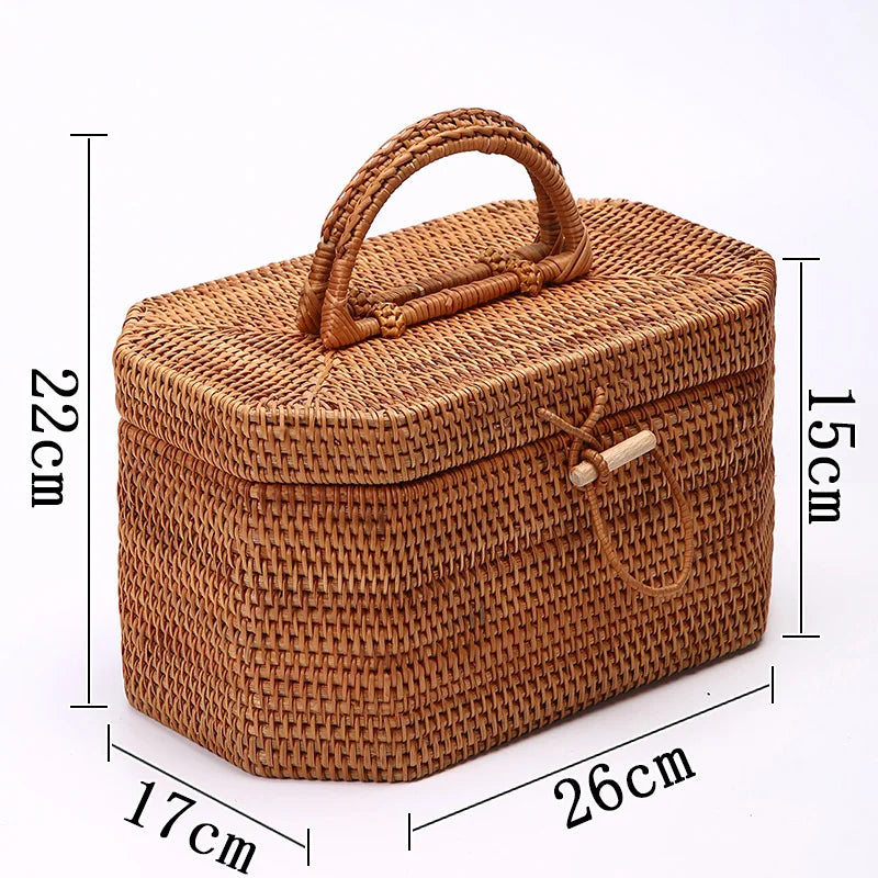 Afralia™ Handwoven Rattan Storage Box Tea Food Container Organizer