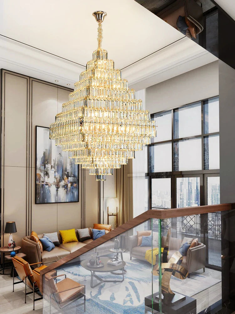 Afralia™ Square Pyramid Crystal Chandelier for Living Room & Hotel Lobby