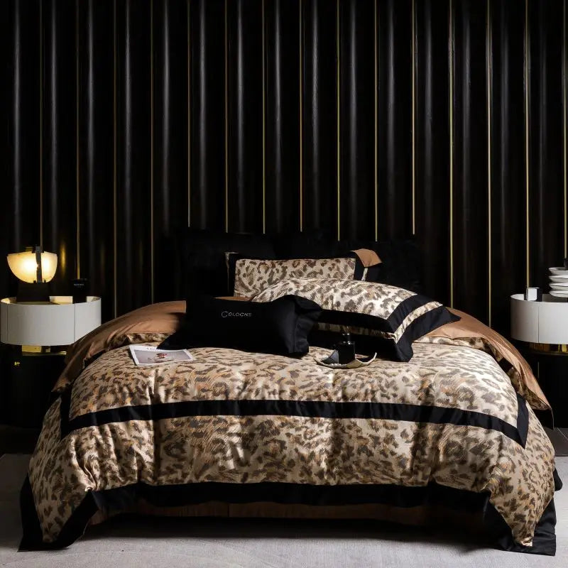 Afralia™ Leopard Jacquard 1000TC Lyocell Cotton Bedding Set: Duvet, Sheet, Pillowcases