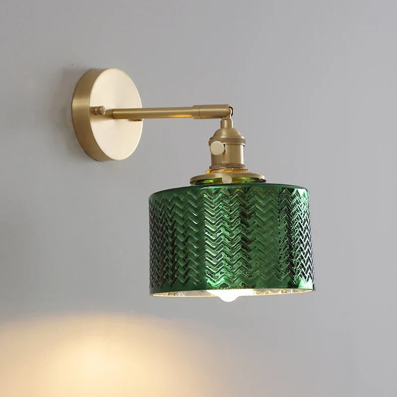 Afralia™ Green Glass LED Wall Light with Pull Chain Switch - Modern Nordic Design
