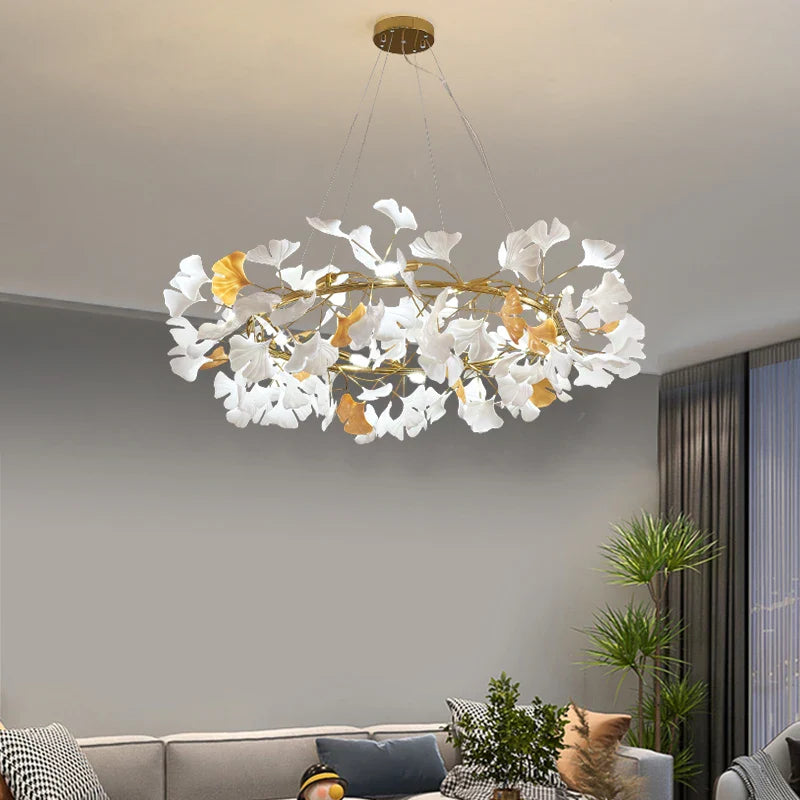 Afralia™ Nordic Ceramic LED Chandelier: Elegant Ginkgo Leaf Lamp for Modern Living & Dining Rooms