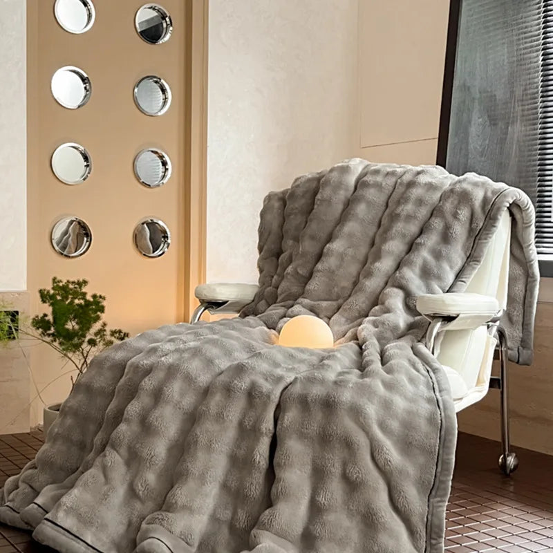 Afralia™ Cozy Bubble Faux Rabbit Fur Blanket: Warm Sofa & Bed Cover for All Seasons
