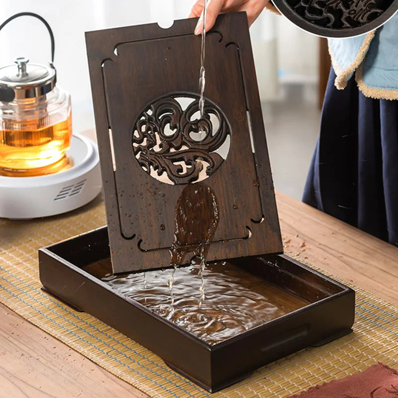 Afralia™ Bamboo Tea Tray: Dual Purpose Teaware Holder with Water Storage and Drainage